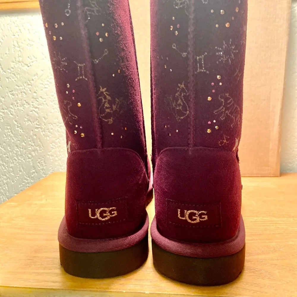 NIB-Ugg Grape Zodiac Short Suede Sheepskin Boots - Picture 12 of 16